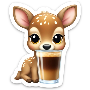 Baby deer drinking iced coffee sticker