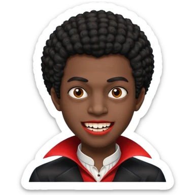 Black darkskin seventeen man  with little afro haircut and vampire teeth sticker