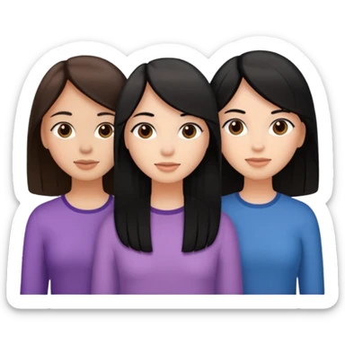 Three girl friends with straight hair one have black hair and two have brown hair sticker