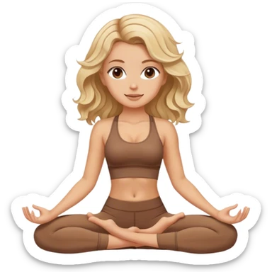 White girl with wavy blonde hair doing yoga brown set sticker