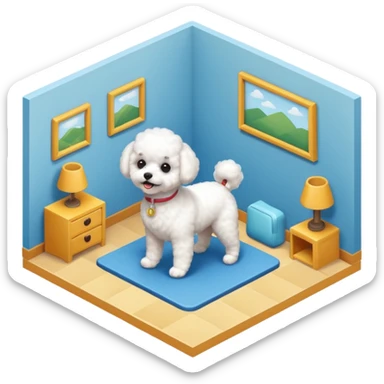 Bichon Frisé dog playing room isometric sticker