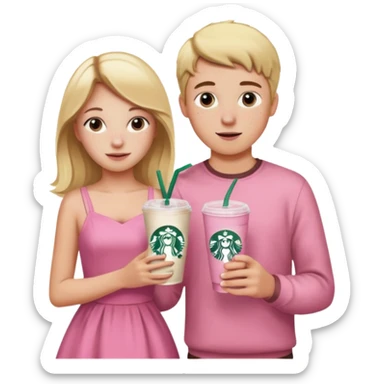 teenager girl and boy friend group blond w/ freckles long hair pink dress with starbucks sticker