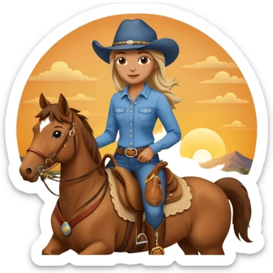 cowgirl on horse riding into sunset sticker