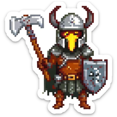 scary looking ant holding a viking axe and wearing a military helmet sticker