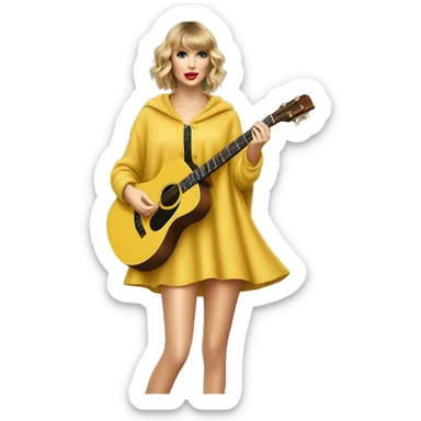 taylor swift playing cardigan on top of the cardigan house at the eras tour wearing a yellow cloak dress sticker