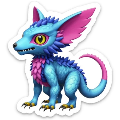  colorful warm modern cyber-Fakémon-Digimon-Trico-Vernid-creature (full body) sticker