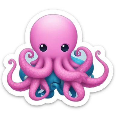 an adorable blue kraken hugging another pink kraken  adorable sticker
