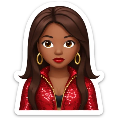 Tamika Scott from Xscape with long dark brown hair, red sequin outfit sticker