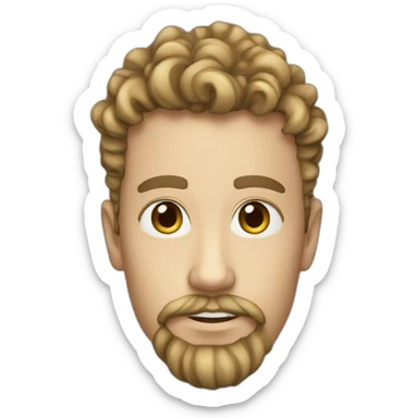 a white teen with taper fade curly hair and a little moustache and a beard on chin sticker