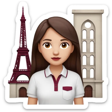 architect woman light skinned dark brown hair in WHITE POLO, long hair but then wearing proper architeture attire maroon touch of colors sticker