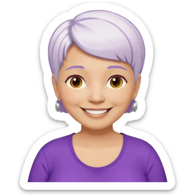 older pregnant woman with short white hair, purple shirt, medium color skin sticker