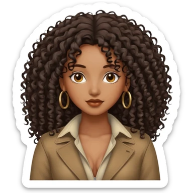 brown skinned lady with curly black hair, shoulder long hair, messy, nice curves sticker