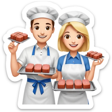 spam artists welcoming guests at a spam meat exhibition  sticker