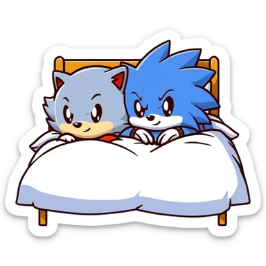 Sonic and Silver hedgehog characters resting on a bed sticker