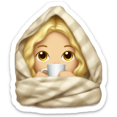 Blonde girl inside a blanket sipping coffee eyes closed sticker