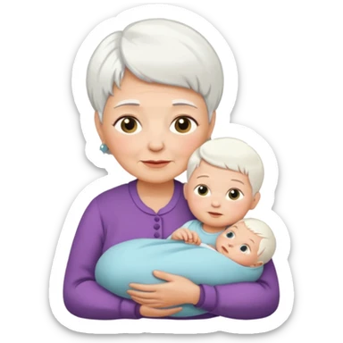 grandmother with short hair white and newborn baby   sticker