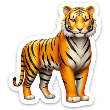 cinematic- noble-tiger-realistic-full-body-standing-emoji,-massive-striped-frame-exuding-power-and-grace,-bold-orange-fur-with-thick-black-stripes,-head-tilted-dramatically,-piercing-yellow-eyes-focused-intensely,-simplified-yet-realistic-focused-features,-highly-detailed,-glowing-with-an-almost-sarcastic-glow expressive eyes sticker