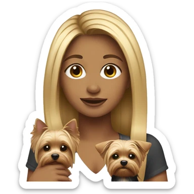 Girl with blonde highlights holding a yorkie  sticker