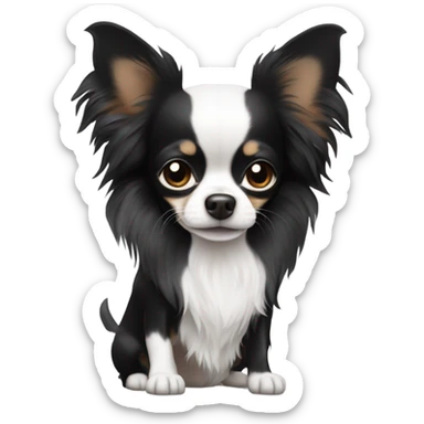 fully only black and white long haired chihuahua. No brown fur. sticker