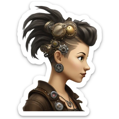Photorealistic steampunk profile mohawk Caucasia girl sticker