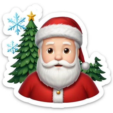 Santa Claus and a Christmas tree, with snowflakes in the background sticker
