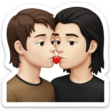 Goth Boys, one boy pale with brown hair the other tan with long black hair, kissing sticker
