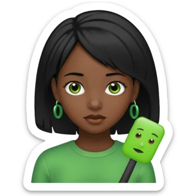 black girl with black hair and green color hairclip sticker