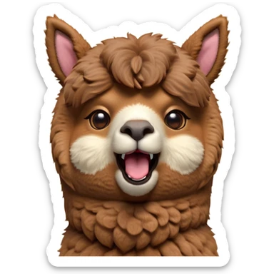 Cinematic Cute Yawning Brown Alpaca Portrait Emoji, Head tilted slightly with a dramatic, wide-open yawn, showcasing a soft, plush brown fleece with gently drooping ears, round warm eyes barely open in drowsy contentment, Simplified yet irresistibly adorable features, highly detailed, glowing with a soft, cozy glow, high shine, relaxed yet expressive, stylized with a touch of whimsy, bright and endearing, soft glowing outline, capturing the essence of a sleepy yet affectionate alpaca, so drowsy it feels like it could stretch out of the screen and curl up for a nap! sticker