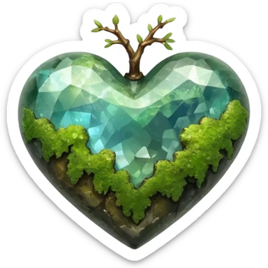 mossy heart shaped natural opalescent crystal rock sticker