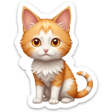 full body of very small + skinny ginger and white kitten with deep orange eyes and triangular shaped face sticker