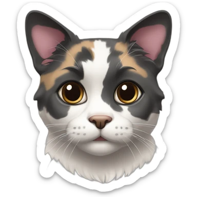 older diluted calico, white chin, black and pink nose, mostly dark grey, dark grey ears sticker