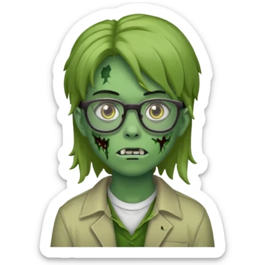 Faça um zumbi verde de óculos adolescente e de cabelo meio grande sticker