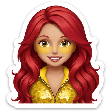 Jesy Nelson from Little Mix with long red hair, yellow sequin outfit sticker