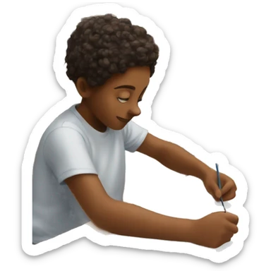 Kids in art class painting at desks sticker