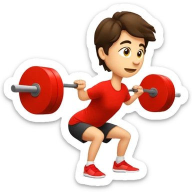 brunette boy in red t-shirt doing a snatch squat sticker
