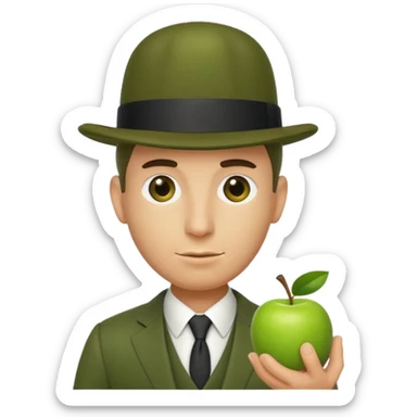 homme en costume chapeu melon, grosse pomme verte devant visage sticker