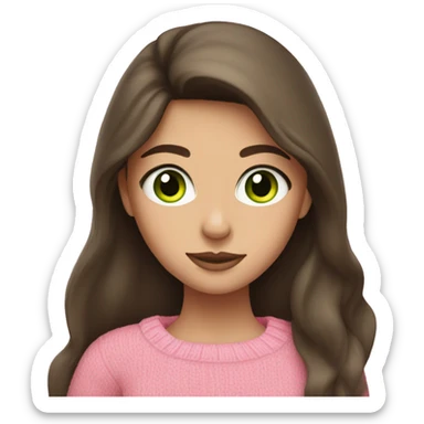 Brunette girl with long hair and green eyes in a pink sweater sticker