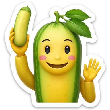 Android smiley face yellow body holding a cucumber upwards by his yellow hand sticker