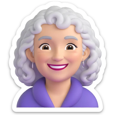 older lady with silver curly hair smiling sticker