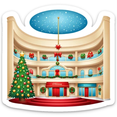 Christmas department store with holiday decorations sticker