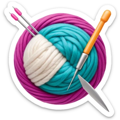 Felt crafting icon, wool fibers being felted, textured wool ball, needle and felting mat, minimalistic style, clean lines, transparent background. sticker