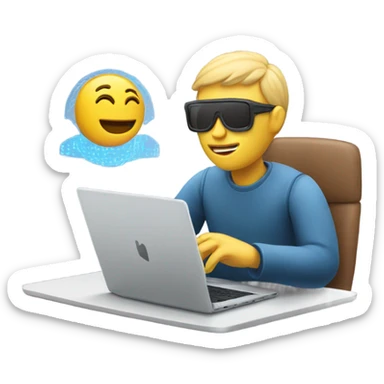 A guy working in a laptop and the laptop showing the artificial intelligence in the screen  sticker