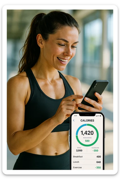 Donna sportiva che usa app contacalorie come myfitnesspal sticker