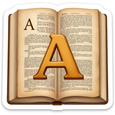 English dictionary book with letter A visible sticker