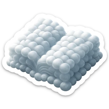 top view of a thick open book made entirely of small, very bright white fluffy convex clouds, matte glass style sticker
