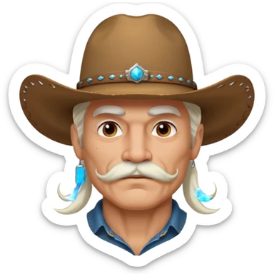 muscular tattooed on face and mustached cowboy long white hair  sticker