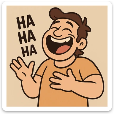 joyful laughing face, cartoon style sticker