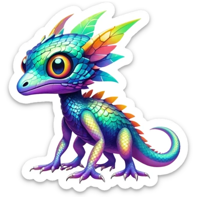 Tropical futuristic lush warm-colored modern colorful cyber-Fakémon-Trico-creature sticker