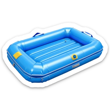 3D render of Life Raft made of shiny inflatable vinyl, visible seam lines, air valve, highly reflective plastic texture, pool toy aesthetic. sticker