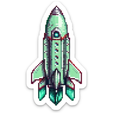 sleek rocket with green body and red fins, gradient transition sticker